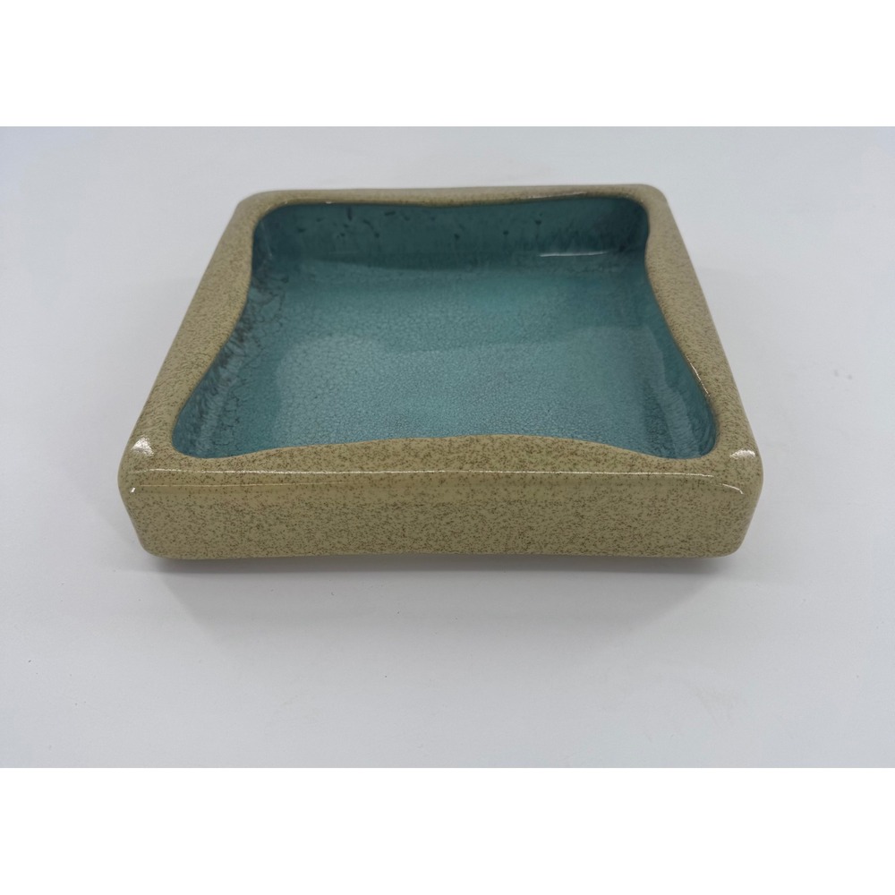Glidden Pottery 107 Square Tray Crackle Blue Tan‎ Glaze Mid Century Modern Bowl
